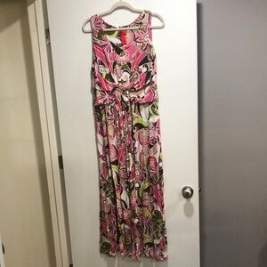 V Cristina Pink and White Sleeveless Sundress Maxi
